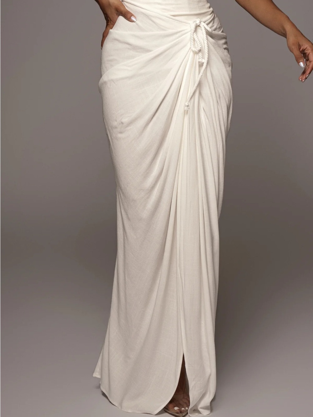JLUXLABEL Ivory Ruched Maxi Skirt with Side Tie